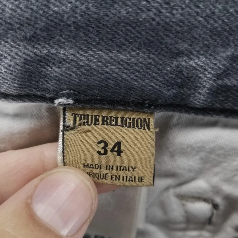 True Religion Jeans Mens 34x32 Gray Rocco Slim Straight‎ Charcoal Made In Italy